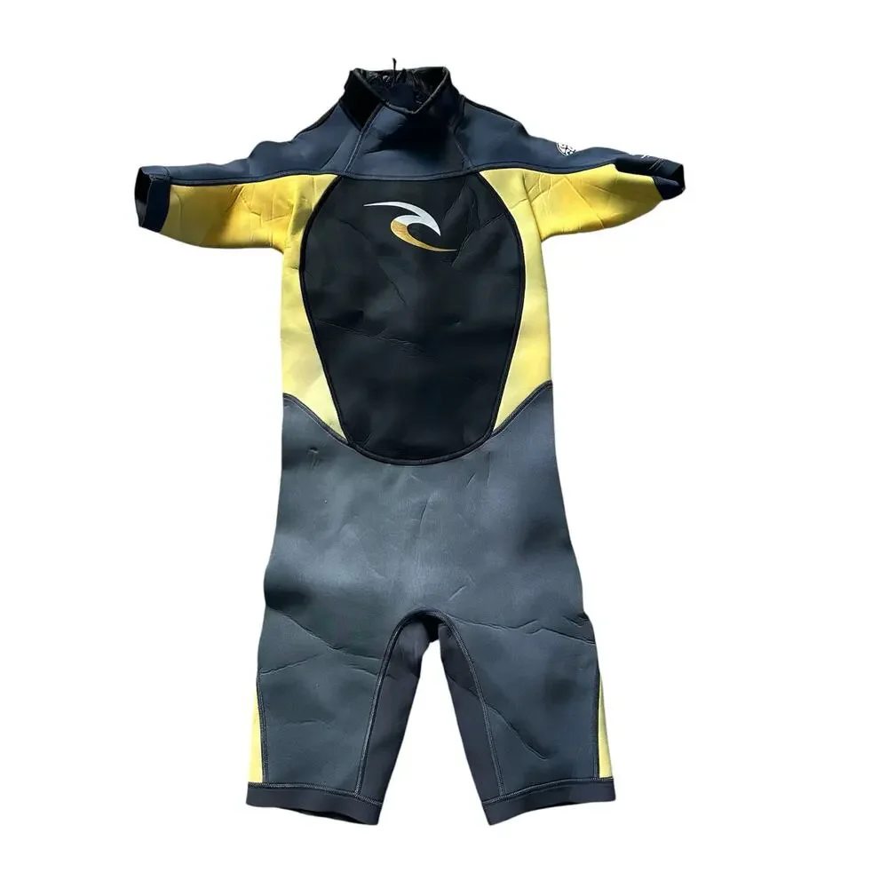 Rip Curl Dawn Patrol‎ E4 Kids Wetsuit Size 16 Black Yellow 2/2mm Springsuit